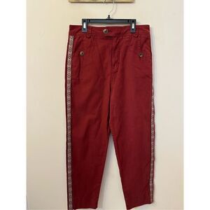 Anthropologie Embroidered Cotton Chino Trouser Pants 4